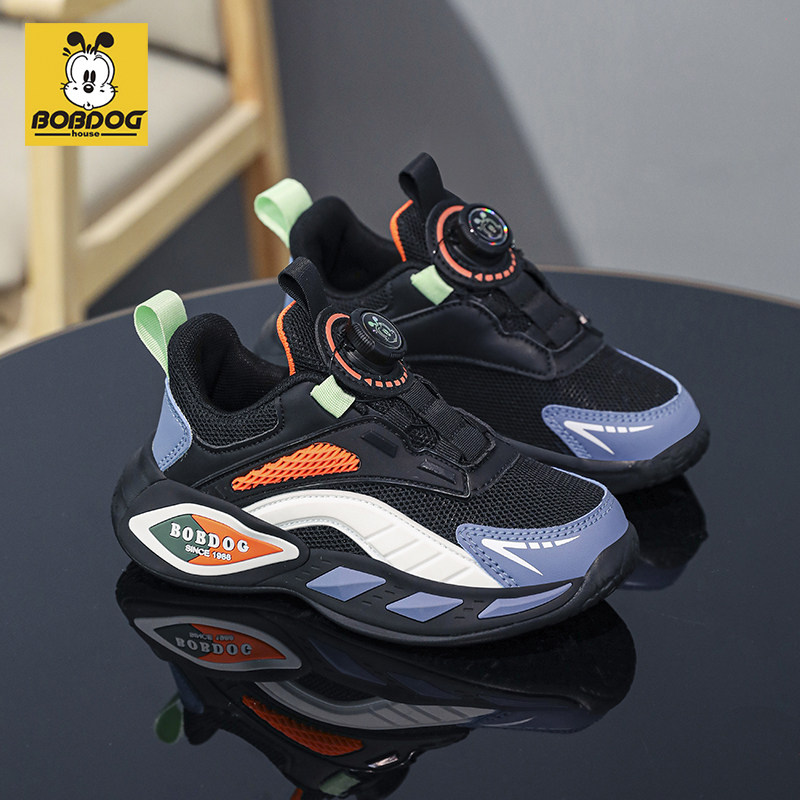 巴布豆男童运动鞋2026春秋新款旋转纽扣免系带透气网面跑步鞋童鞋