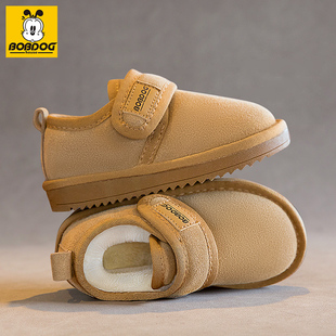 巴布豆真皮儿童雪地靴加绒短靴冬季新款男童棉鞋保暖女童雪地鞋子