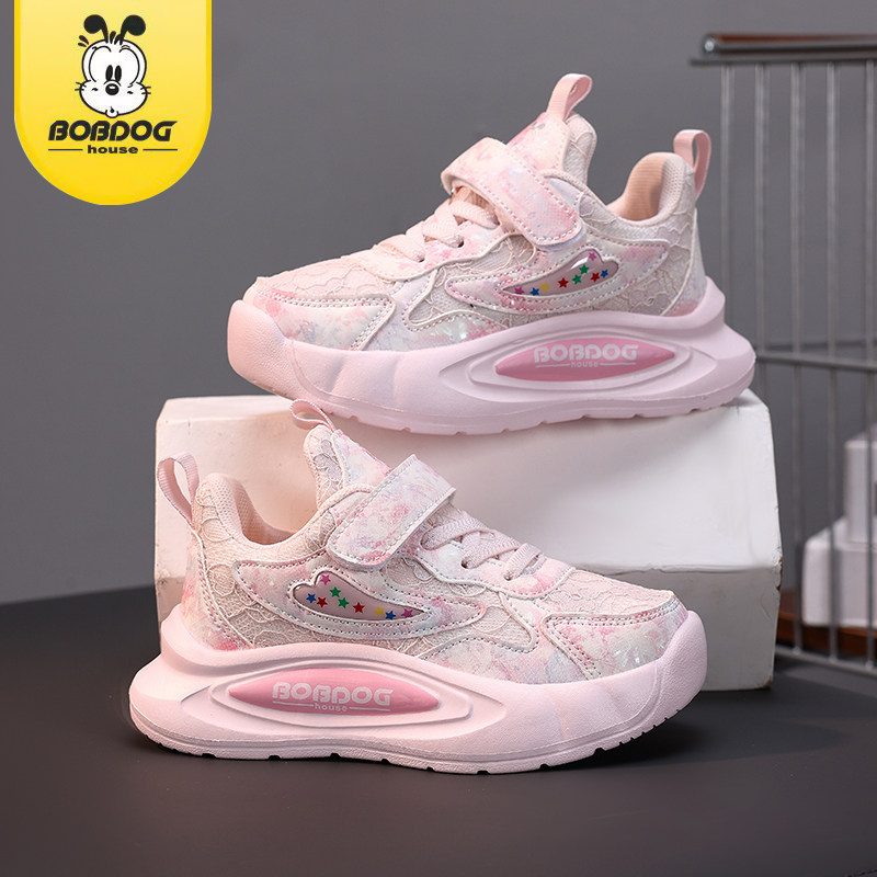 巴布豆女童鞋子2025新款春秋透气网面时尚休闲防滑软底儿童运动鞋