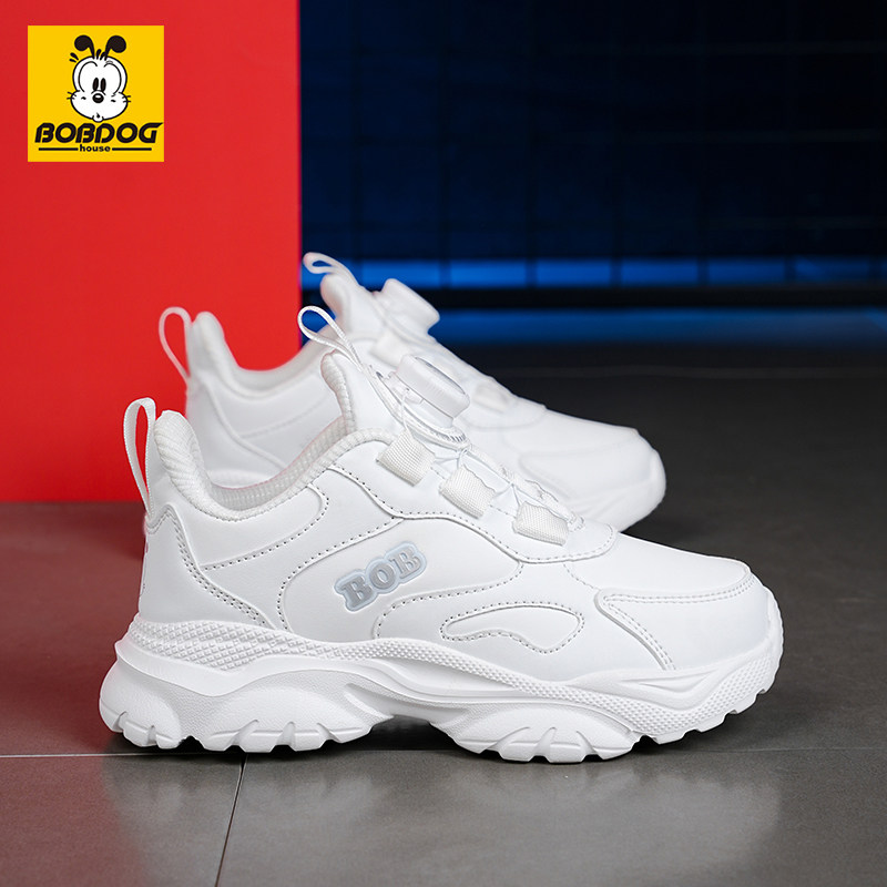 巴布豆男童运动鞋2026春秋新款黑色男女学生轻便减震跑步鞋魔术贴