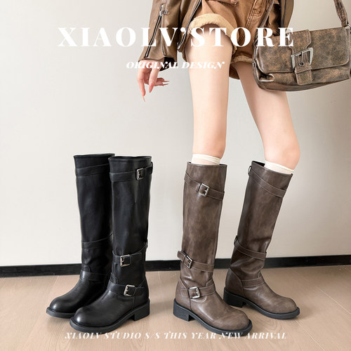 大筒围粗腿厚底高筒骑士女长靴