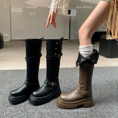 美拉德胖mm长筒靴女厚底粗腿骑士靴2025新款大筒围高筒大码女靴子