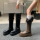 美拉德胖mm长筒靴女加宽厚底粗腿骑士靴新款 大筒围高筒大码 女靴子