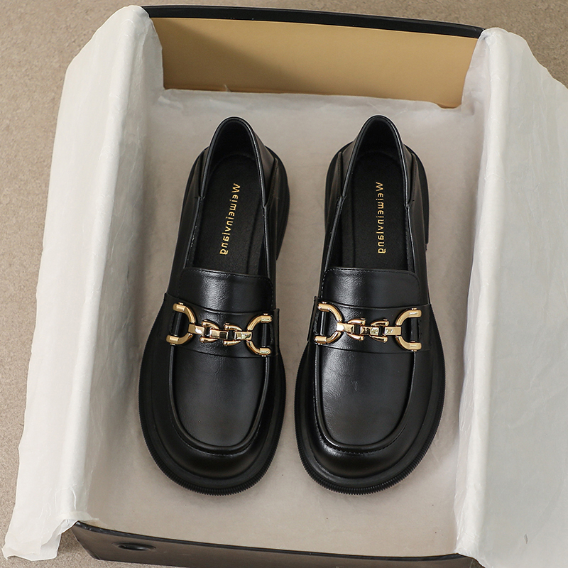 单鞋英伦风搭扣厚底小皮鞋