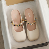 女鞋 女平底半拖鞋 41一43胖脚宽肥夏季 凉拖仙女风包头凉鞋 新款 大码