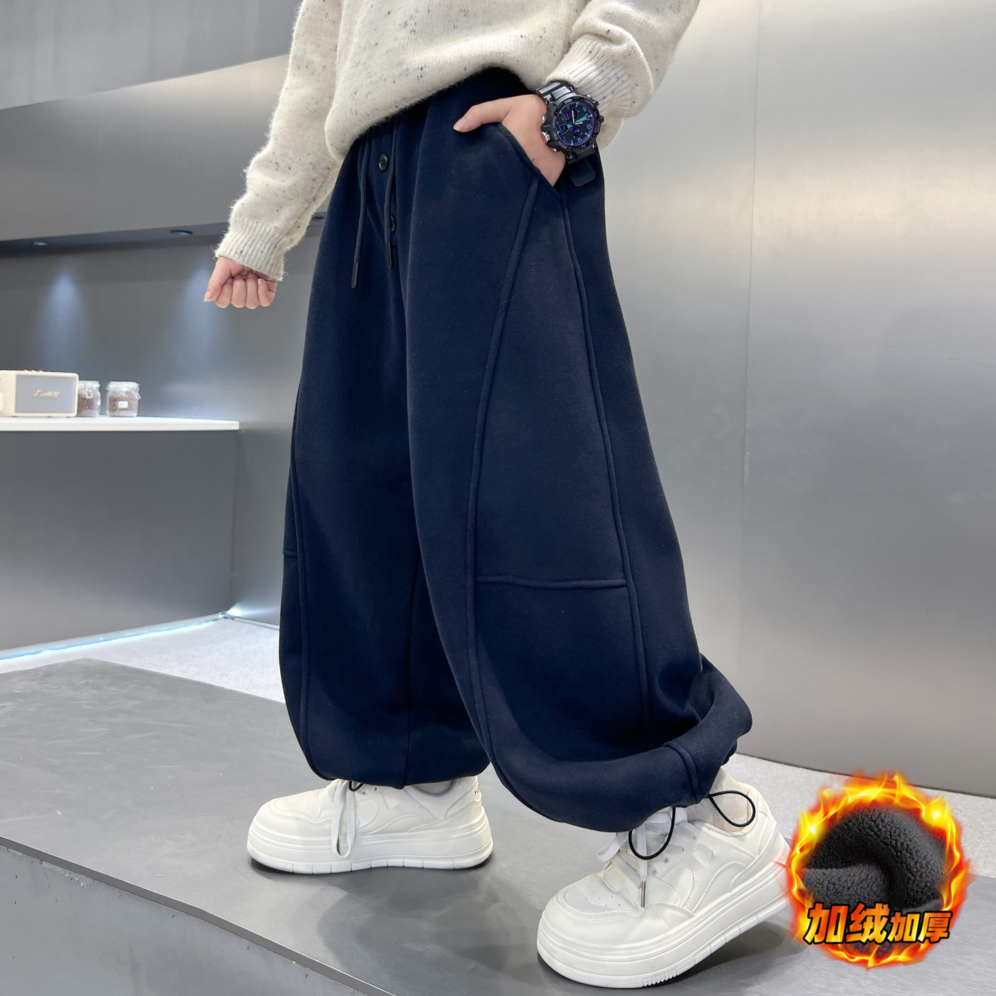 男童秋冬加绒卫裤2025新款