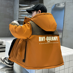 儿童装男童外套秋冬款2025新款冬季中大童加绒加厚派克服男孩冬装