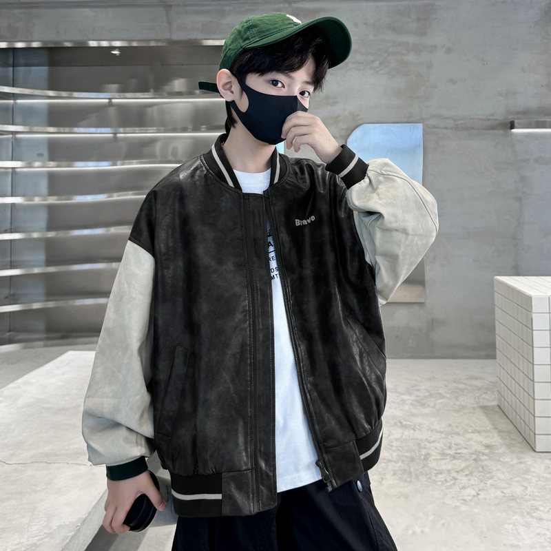 男童春秋皮衣外套2025新款