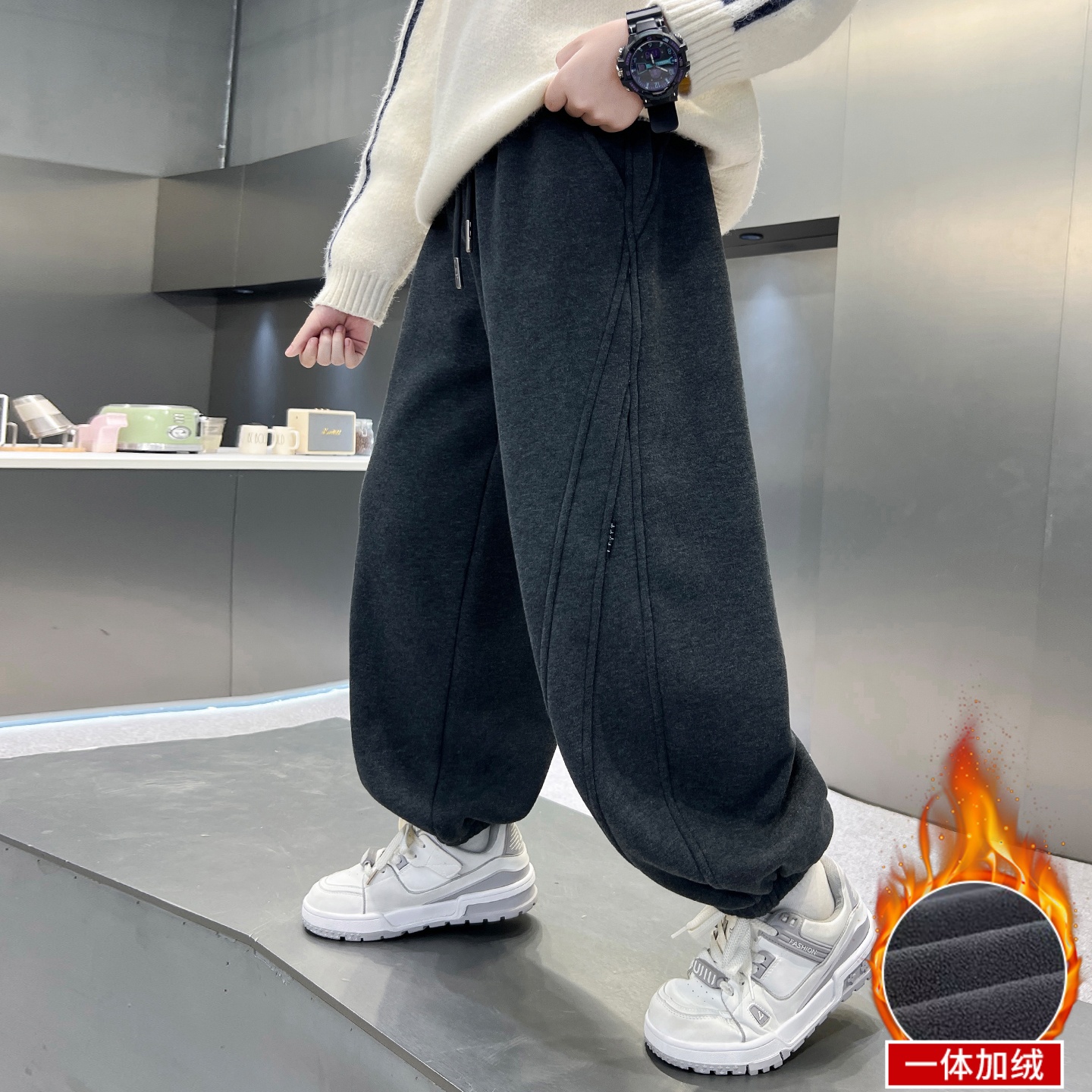 男童秋冬加绒休闲裤2025新款