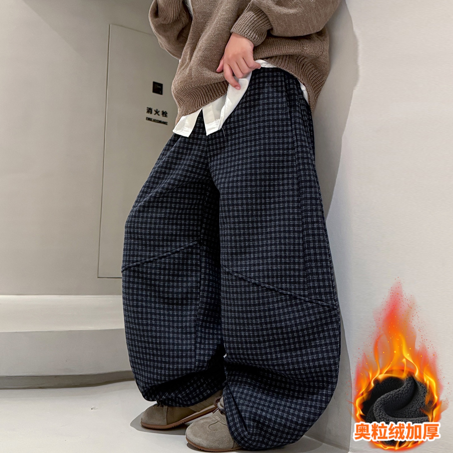 男童秋冬加绒工装裤2025新款