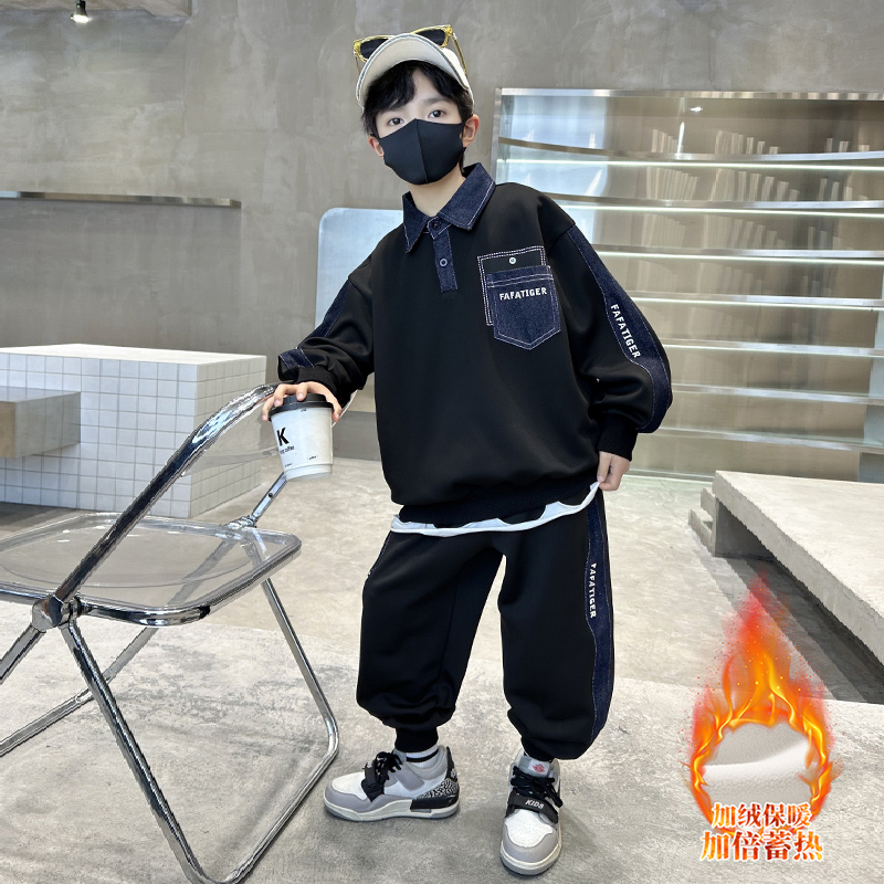 男童秋冬加绒卫衣套装2025新款