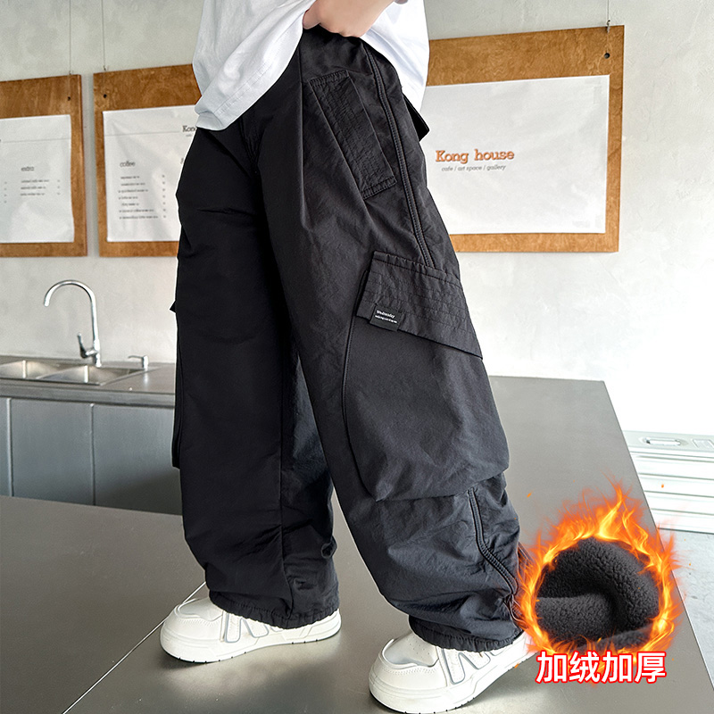 男童秋冬加绒工装裤2025新款