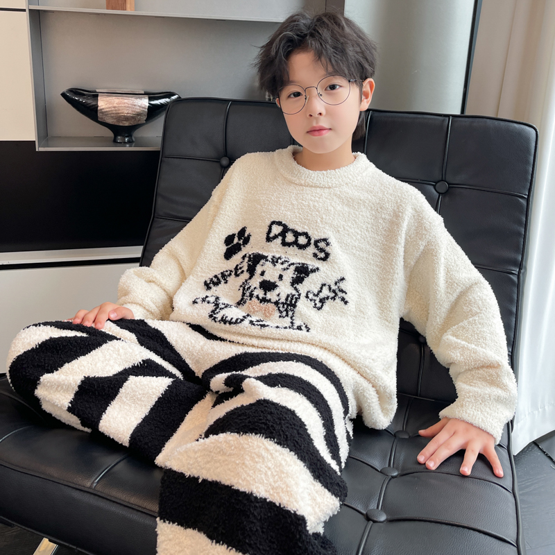 男童秋冬加绒家居服套装2025新款