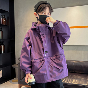 大童冬季 童装 2025新款 外套秋冬款 男孩青少年夹棉冲锋衣潮 男童冬装