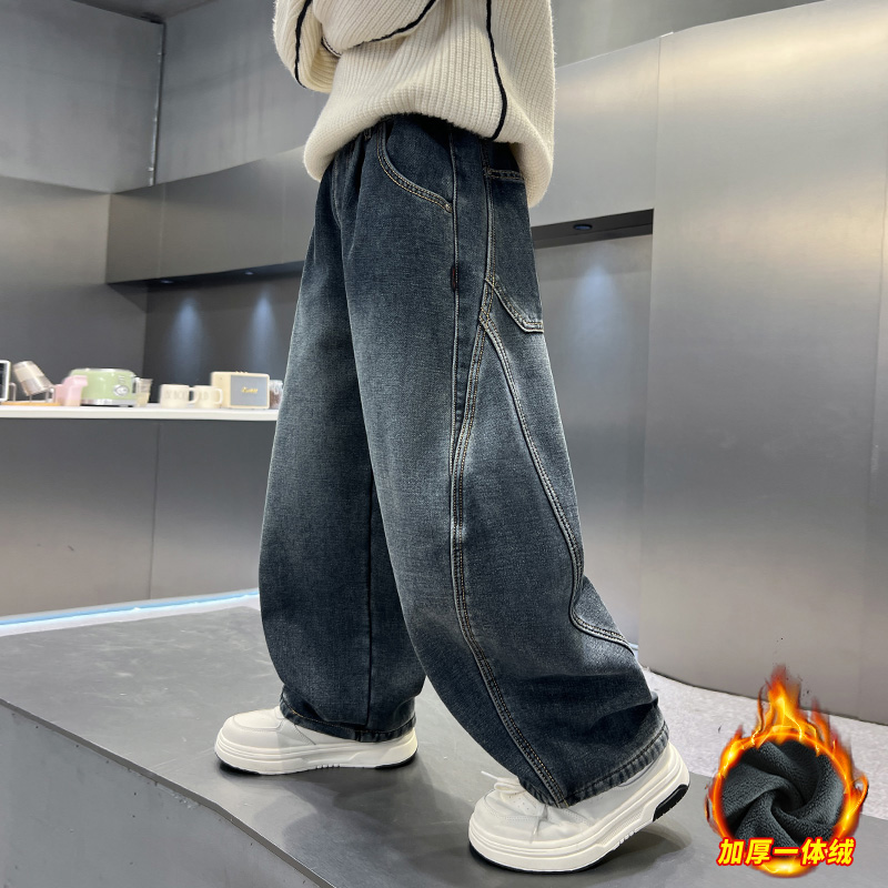 男童秋冬加绒牛仔裤2025新款