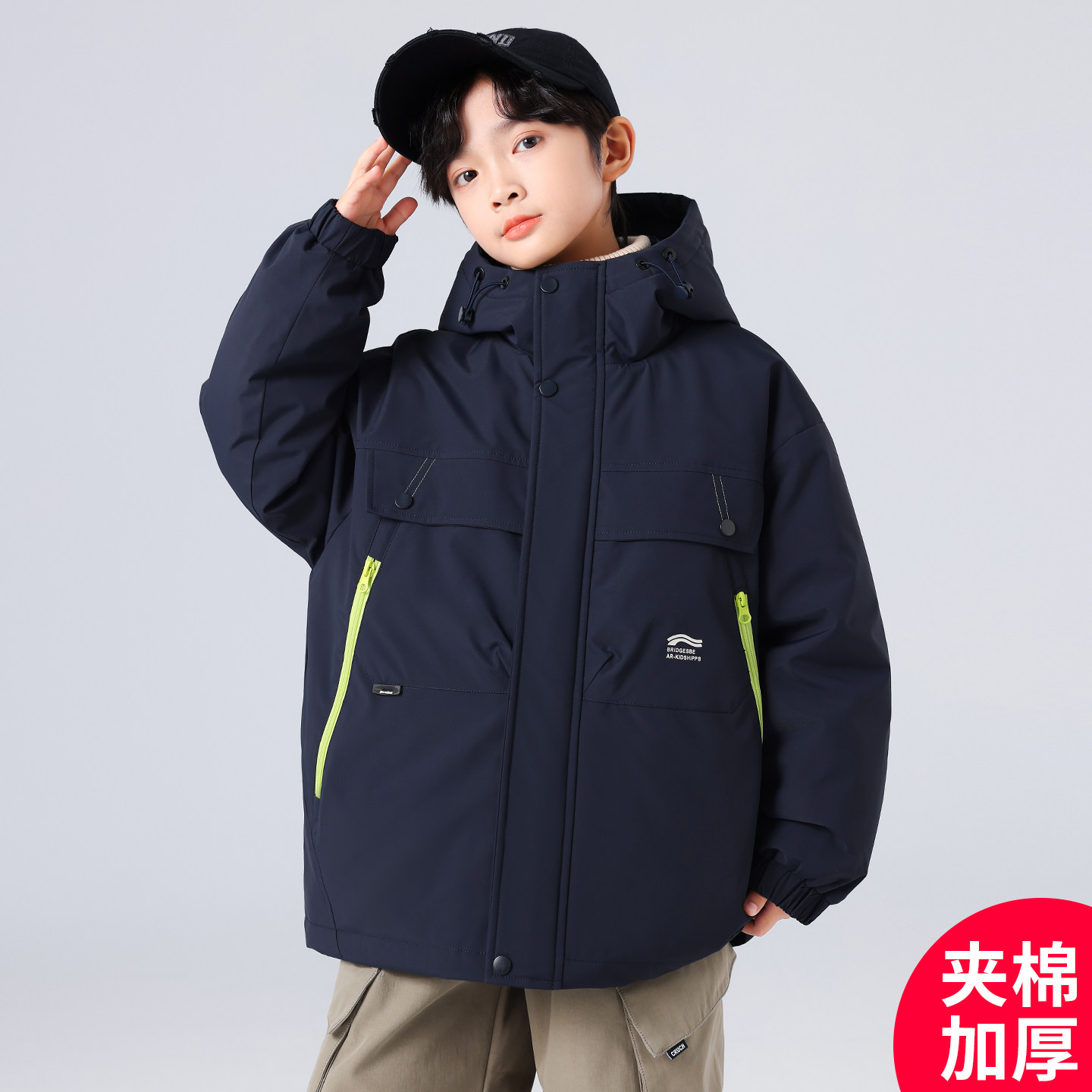 男童秋冬夹棉派克服2025新款