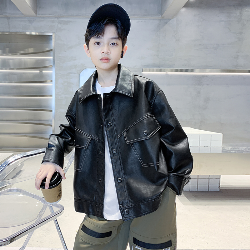 男童春秋皮衣外套2025新款
