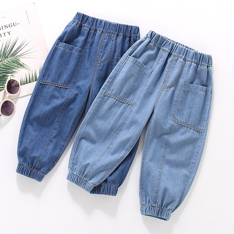 男童裤子夏季薄款3岁宝宝防蚊裤4长裤5束脚6宽松休闲小童牛仔裤潮