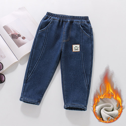 男童加绒牛仔裤一体绒秋冬季长裤