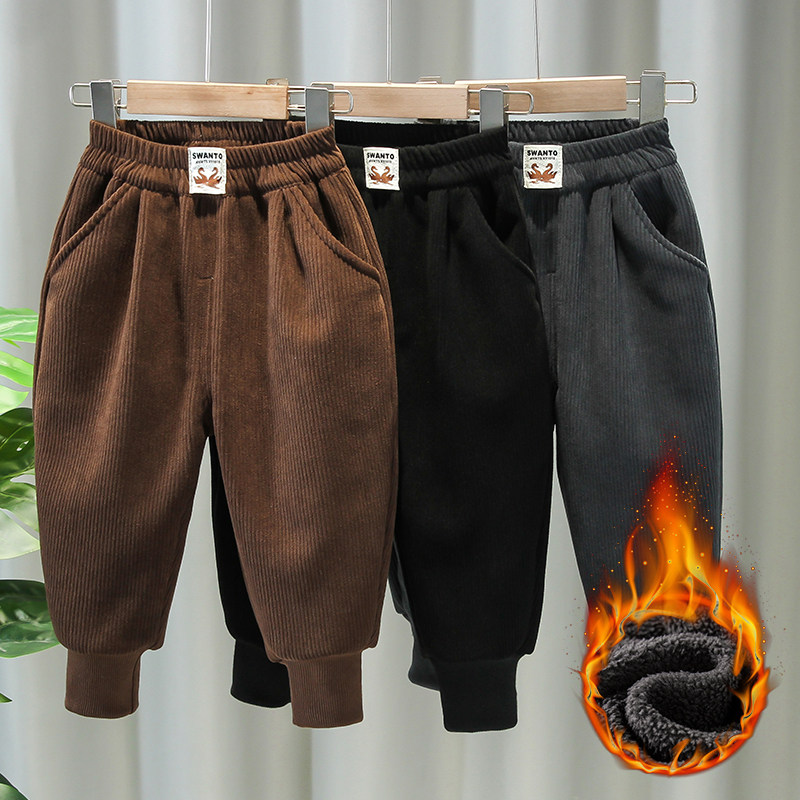 男童加绒裤子秋冬3岁小童外穿灯芯绒4一体绒5薄绒宽松6宝宝休闲裤