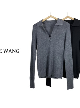 REINEWANG 极简主义  高弹力翻领显瘦针织衫上衣
