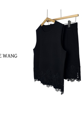 REINEWANG 2026新款蕾丝拼接设计感套头曲珠针织套装