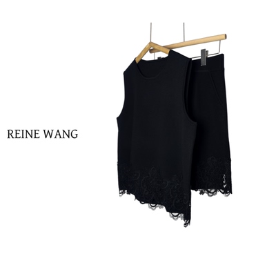 REINEWANG 2026新款蕾丝拼接设计感套头曲珠针织套装