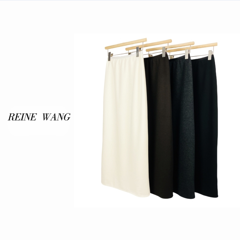 REINE WANG 极简半裙水洗斜纹松紧腰半裙