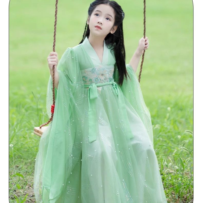 汉服女童春秋2024新款春款女孩古风超仙儿童古装大袖衫唐装连衣裙
