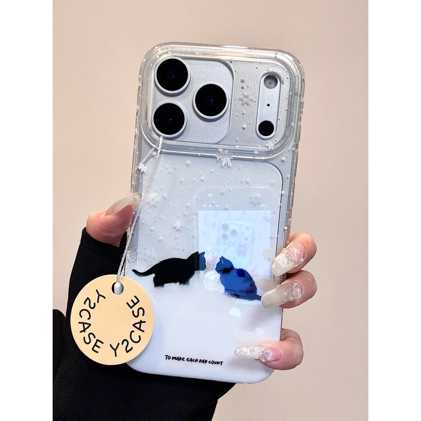 可爱冬日雪花黑色猫咪适用iPhone17promax手机壳透明苹果17新款16pro全包14防摔15pm女款17pro超好看16pm独特