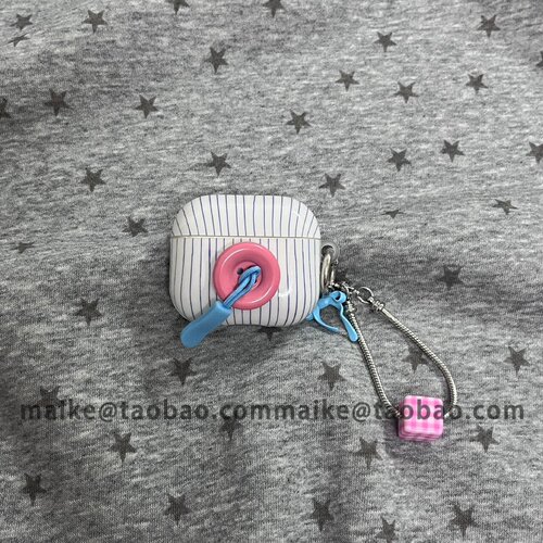 简约风条纹立体粉色纽扣适用AirPods5代耳机壳4代苹果AirPodsPro3代蓝牙1/2/3代软硅胶Pro2防摔保护套Pro三代