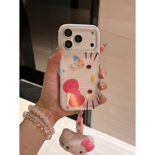 韩系透明闪粉可爱Kitty猫适用iphone17promax手机壳苹果17Pro双层15promax新款14Pro全包17防摔15女款16Pro硬