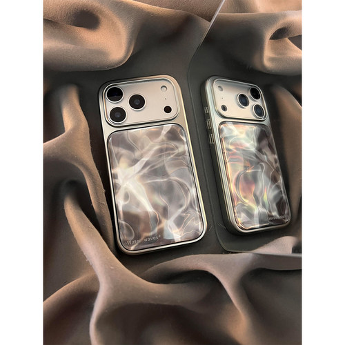 高级感渐变水波纹适用iphone17promax手机壳硬苹果17Pro韩系15promax新款14Pro全包17防摔女款16Pro电镀滴胶