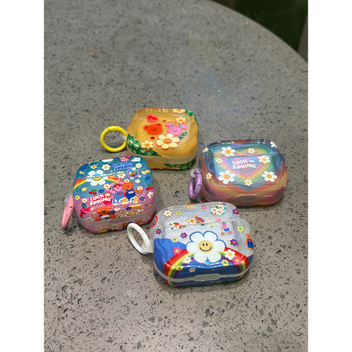 ins日韩超火笑脸太阳花小熊适用苹果无线蓝牙AirPodsPro耳机壳AirPods4代软AirPods1/2硅胶3代防摔Pro2代女款