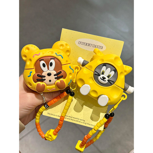 软萌可爱奶酪饼干汤姆猫杰瑞鼠适用苹果无线蓝牙AirPodsPro耳机壳4代软AirPods1/2硅胶3代保护套Pro2情侣防摔