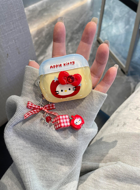 日韩卡通可爱苹果头套Kitty猫适用苹果Pro3蓝牙AirPodsPro耳机壳AirPods4代软AirPods1/2硅胶3代防摔套Pro2代