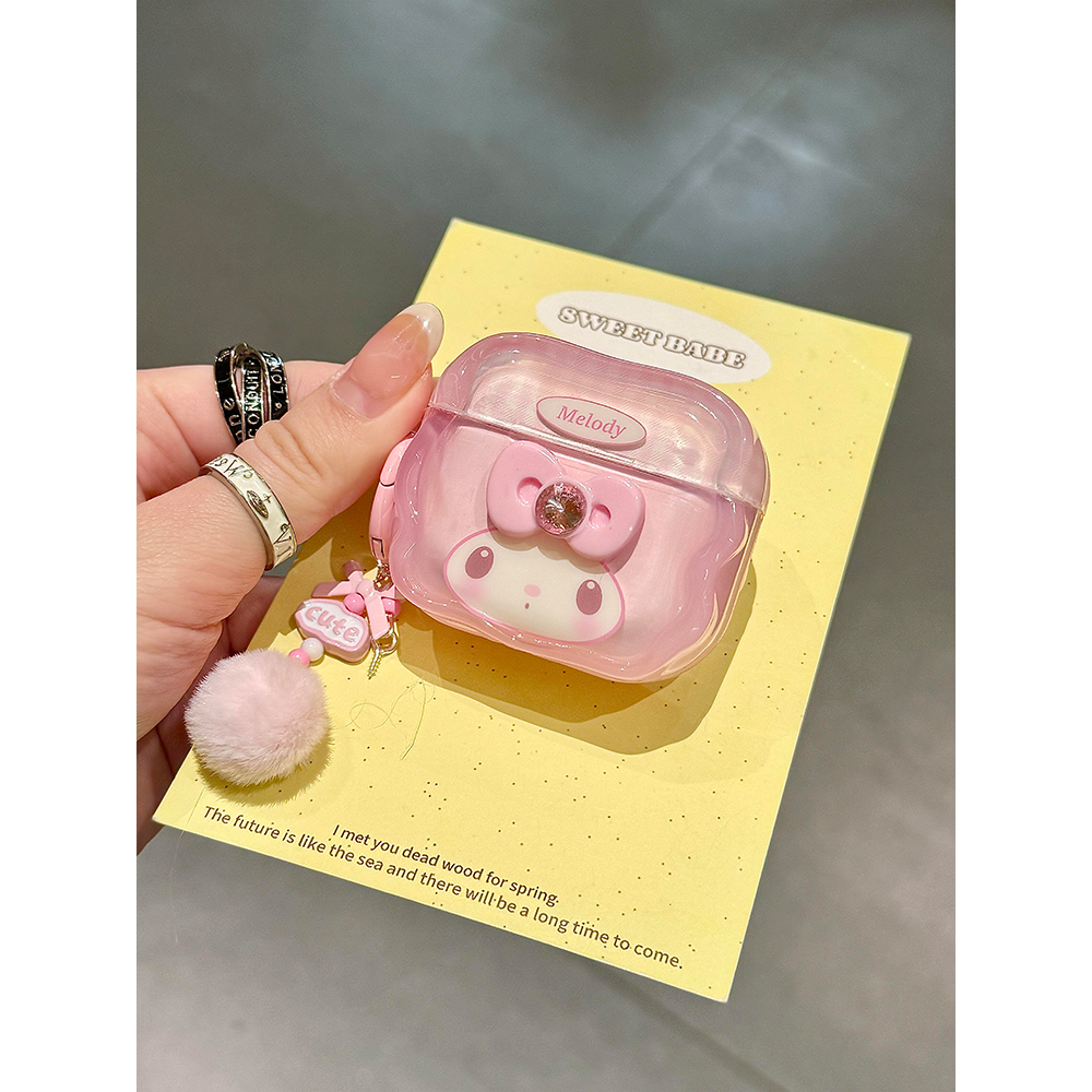 萌系可爱闪钻蝴蝶结美乐蒂适用苹果Pro3蓝牙AirPodsPro耳机壳AirPods4代软AirPods1/2硅胶3代防摔套Pro2代女