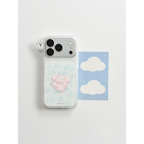 日韩涂鸦雨滴可爱小猪适用iPhone17promax手机壳镜头膜苹果16Pro新款15全包16pm防摔套17女款17Pro独特超好看