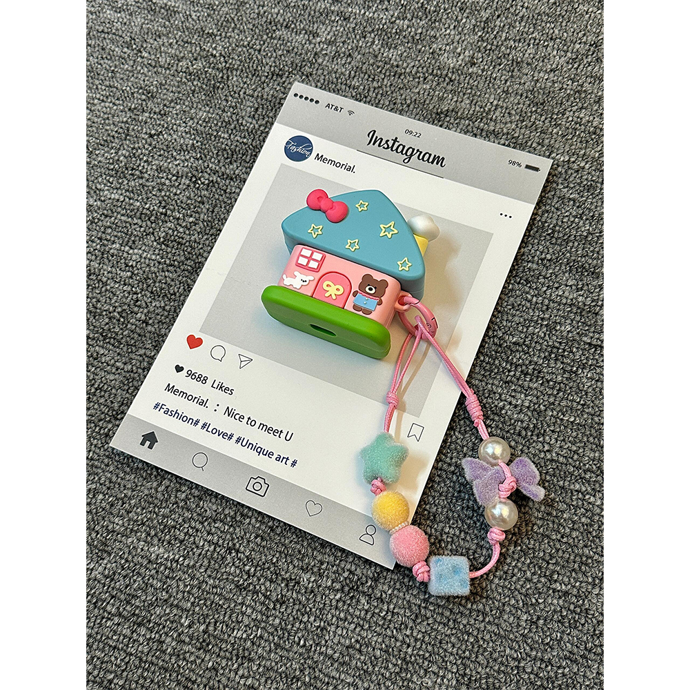 趣味萌系可爱童话小熊狗狗房子适用苹果无线蓝牙AirPodsPro耳机壳AirPods4代软1/2代硅胶3代防摔套Pro2代女款