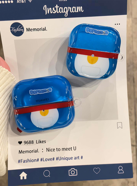 古早可爱叮当猫百宝袋适用华为freeclip二代耳机壳蓝牙耳夹freebudsse2/se3防摔Pro3/Pro4保护套5i/6i/7i女款