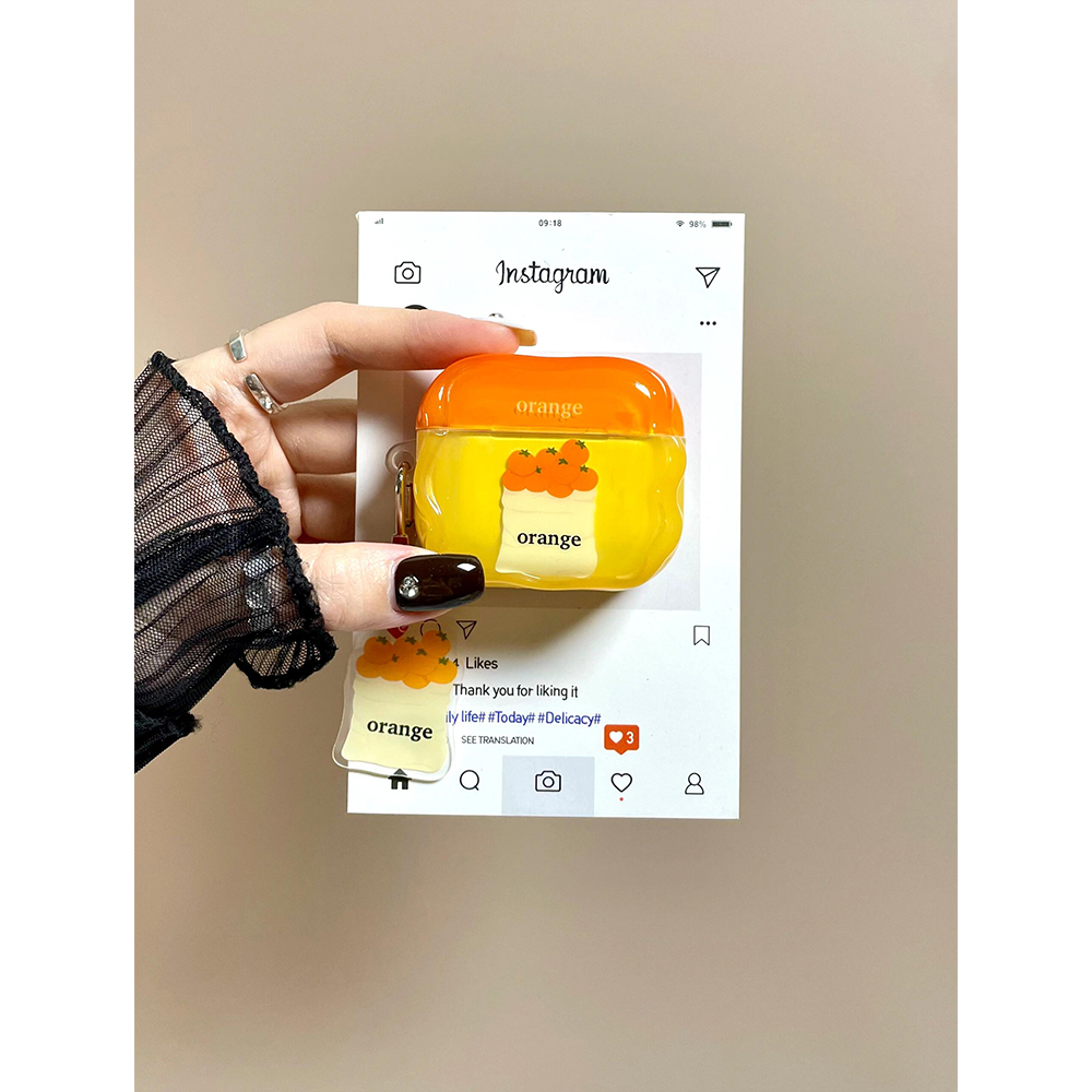 ins风韩系果冻色麻袋水果橘子适用苹果无线蓝牙AirPodsPro耳机壳4代软AirPods1/2硅胶AirPods3保护套Pro2女款