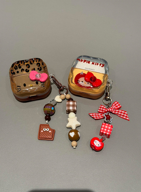 韩系豹纹可爱苹果头套Kitty猫适用华为freeclip二代耳机壳耳夹freebudsse2防摔Pro3/Pro4保护5i/6i/7i女款se3