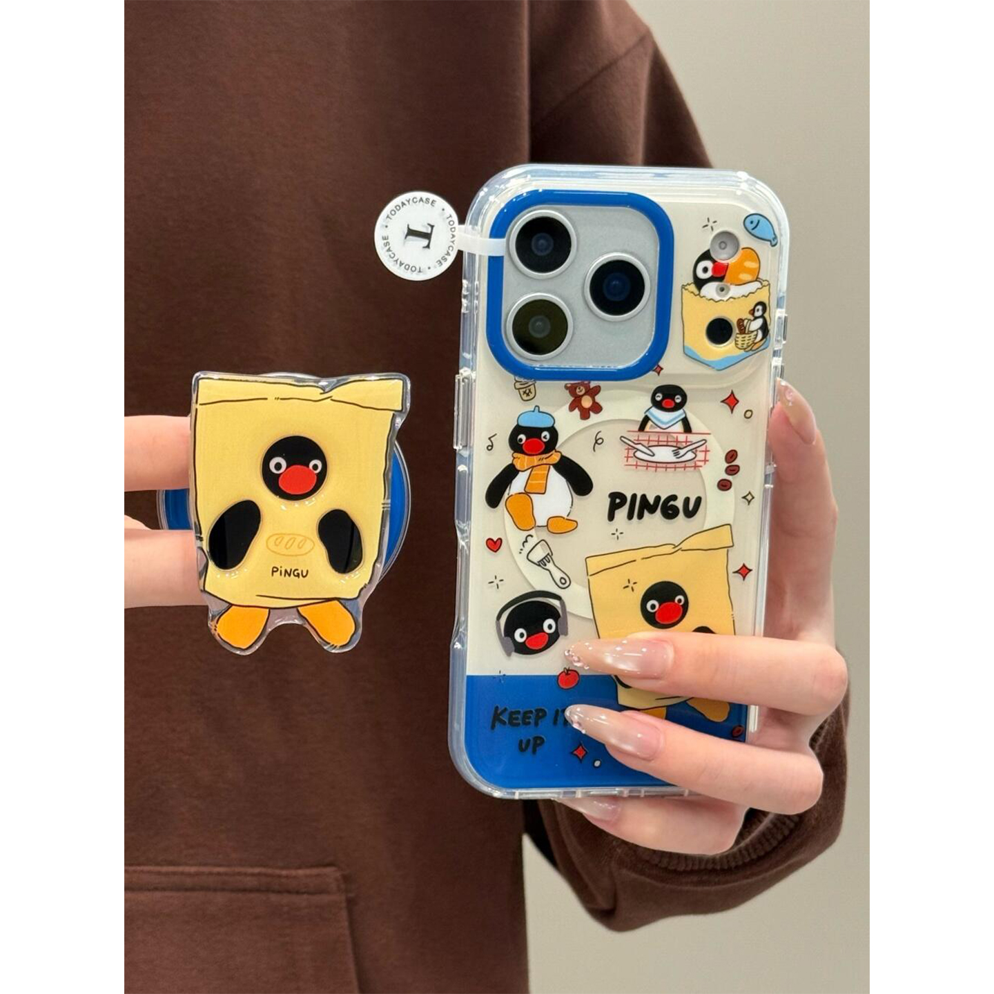 可爱卡通企鹅牛皮纸袋磁吸支架适用iPhone17promax手机壳软苹果17新款16pro全包14防摔15pm女17pro超好看独特