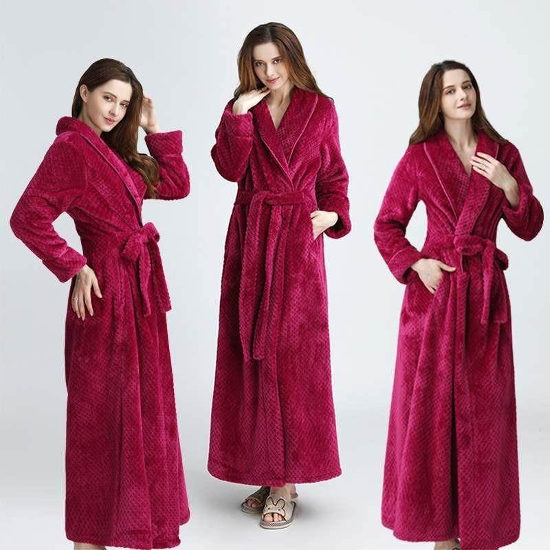 Women Men Long Bath robe Winter Thick Dressing Gown Bride