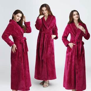 Women Men Long Bath robe Winter Thick Dressing Gown Bride