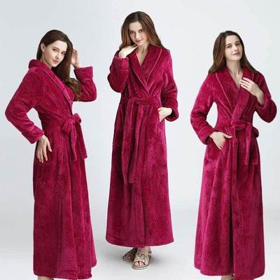 Women Men Long Bath robe Winter Thick Dressing Gown Bride