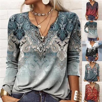 Autumn and winter womens long-sleeved printed ethnic