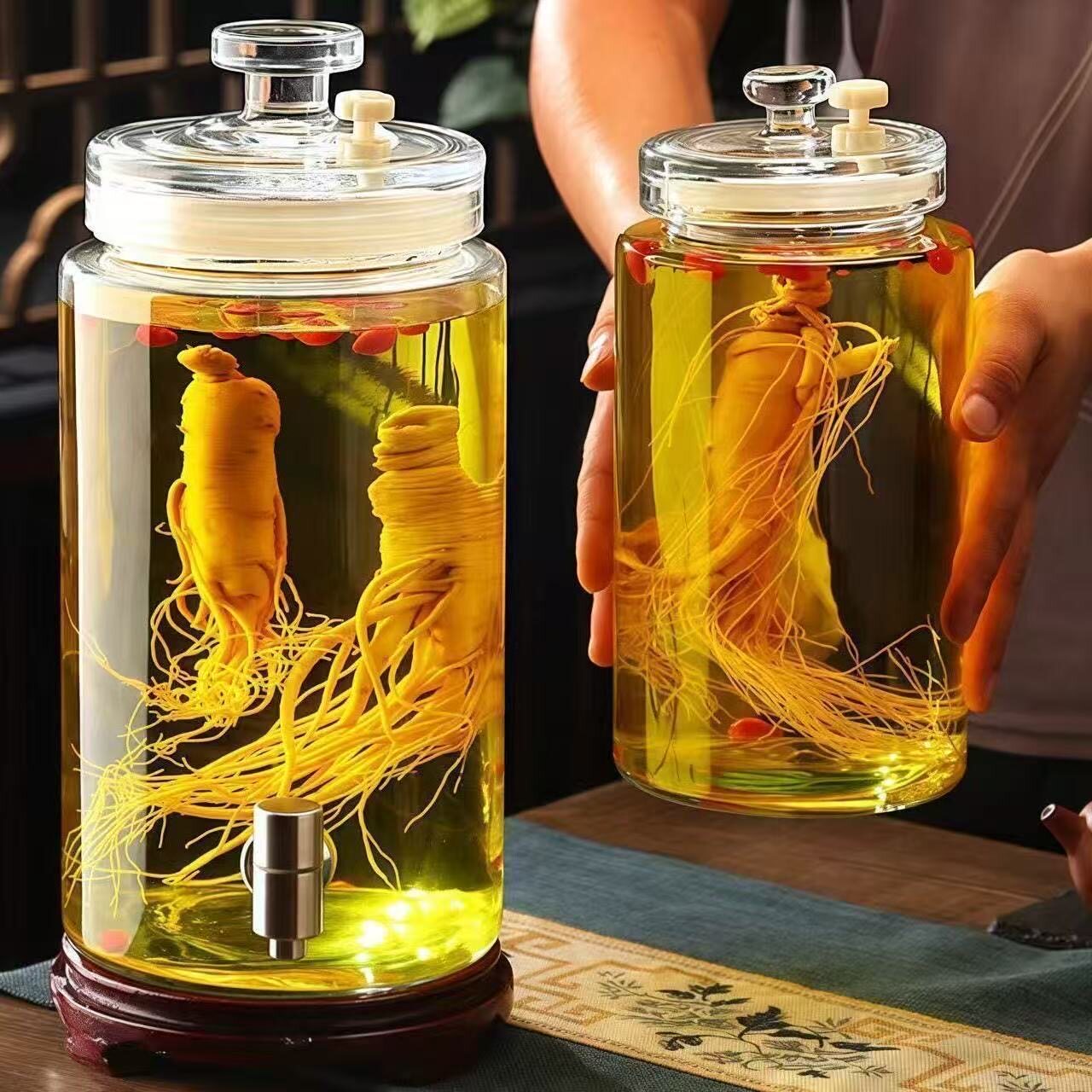 泡酒玻璃瓶带龙头底座加厚高档无铅密封专用人参药酒空瓶自酿容器