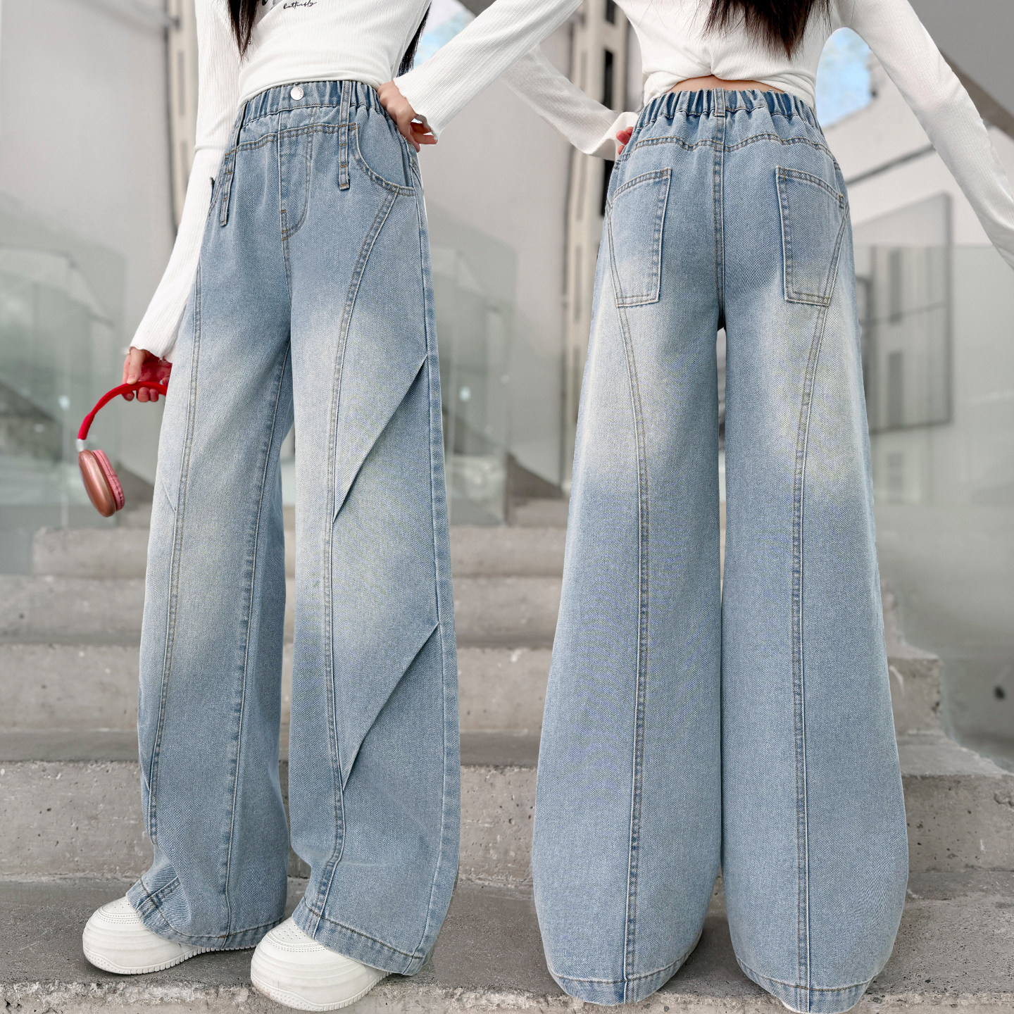 女童牛仔裤春秋款直筒裤时髦2026新款中大童女孩阔腿裤初中生裤子,童装/婴儿装/亲子装,裤子,淘宝优惠券,粉丝福利购,淘宝优惠卷