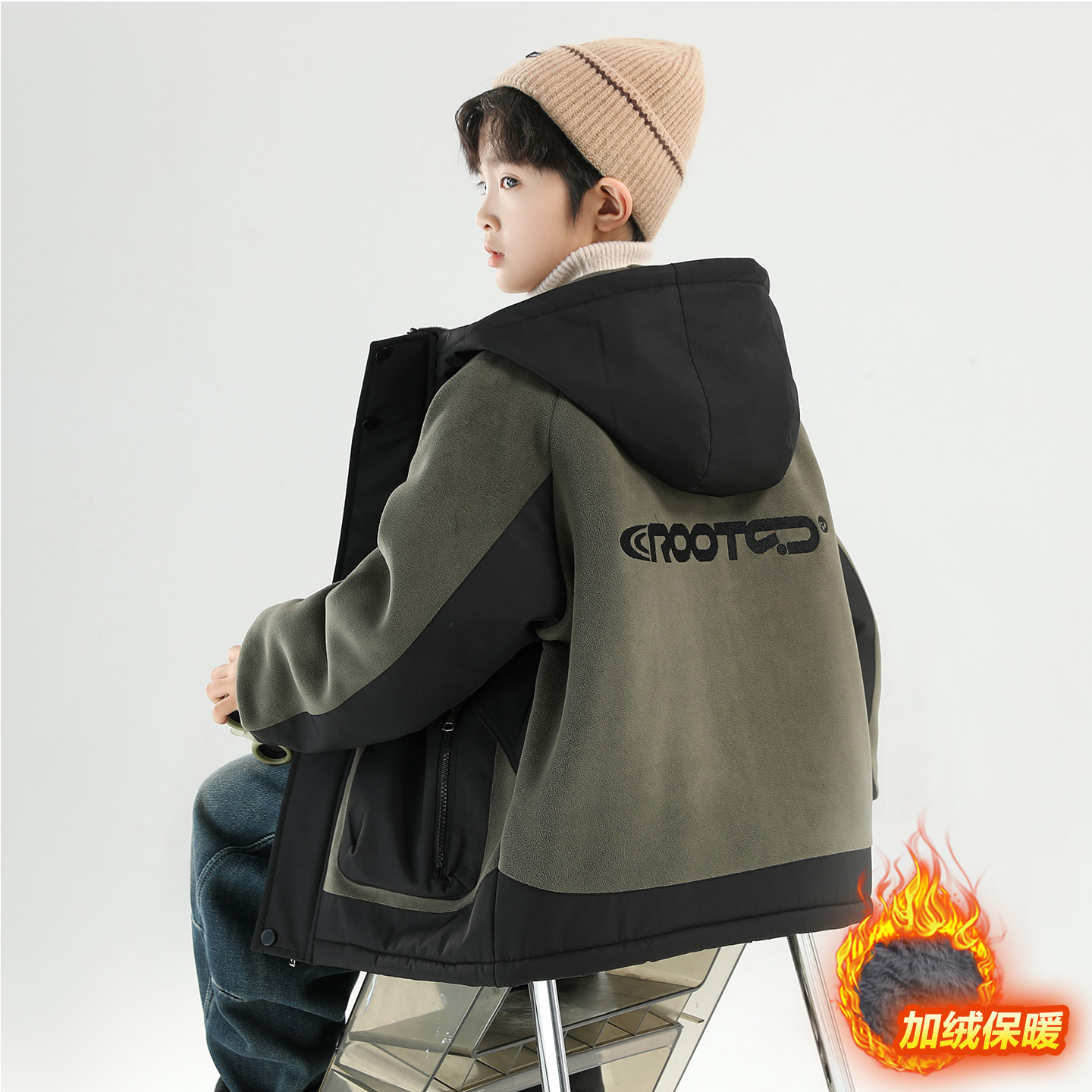 男童冬装奥粒绒外套加绒毛毛衣